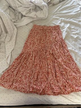 Women's Orange and cream Cactus Print Midi Skirt